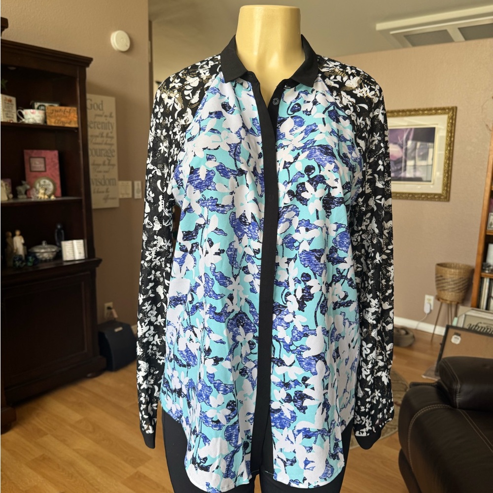 Peter Pilotto contrasting designs long sleeves button up blouse-size L